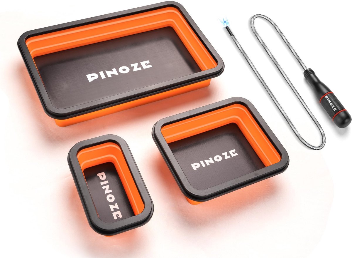SnelShoppen - Opvouwbare Magnetische Onderdelen Organizer Trays - 3 Stuks Gereedschapsbakken & 12" Flexibel Magnetisch Pickup Tool voor Schroeven, Bou