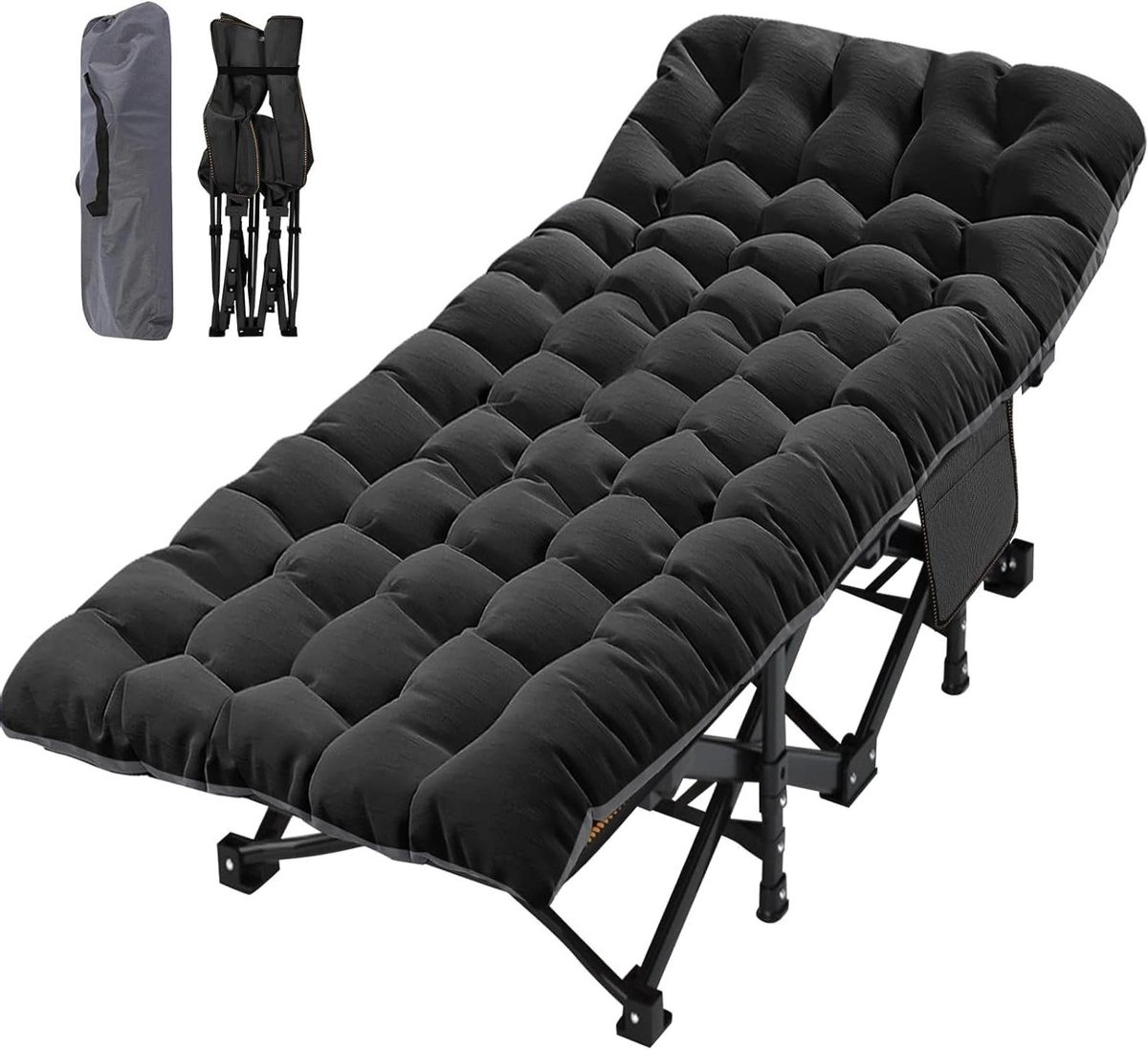 Inklapbaar campingbed - Logeerbed Gastenbed - Comfortabel rusten - Extra stevig frame - 198 x 81 cm - Zwart