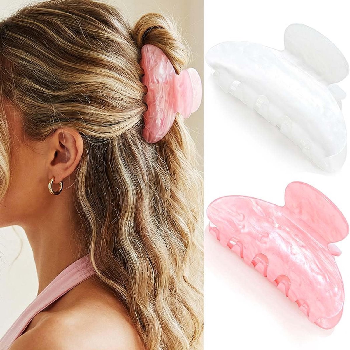 Haarclip medium - acryl roze en wit - schattige stijl - ideaal voor elke haarstijl - ShopVlot