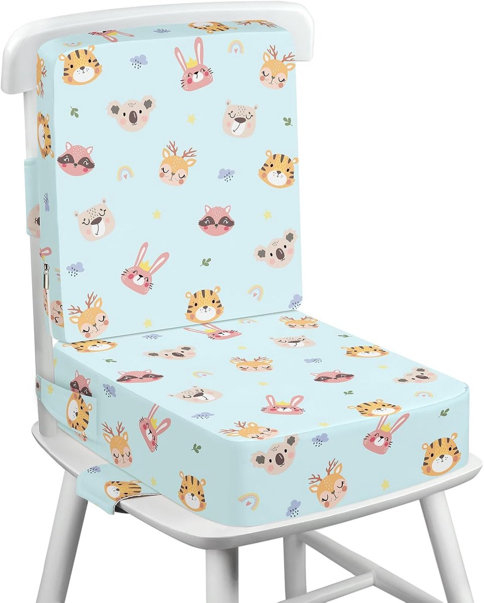 SnelShoppen - Sitzerhöhung Kinderstoel Antislip Zitkussen voor Kinderen met 4 Verstelbare Veiligheidsgesp Riemen, Wasbaar, Dschungeltiere, 36 x 32 x 1