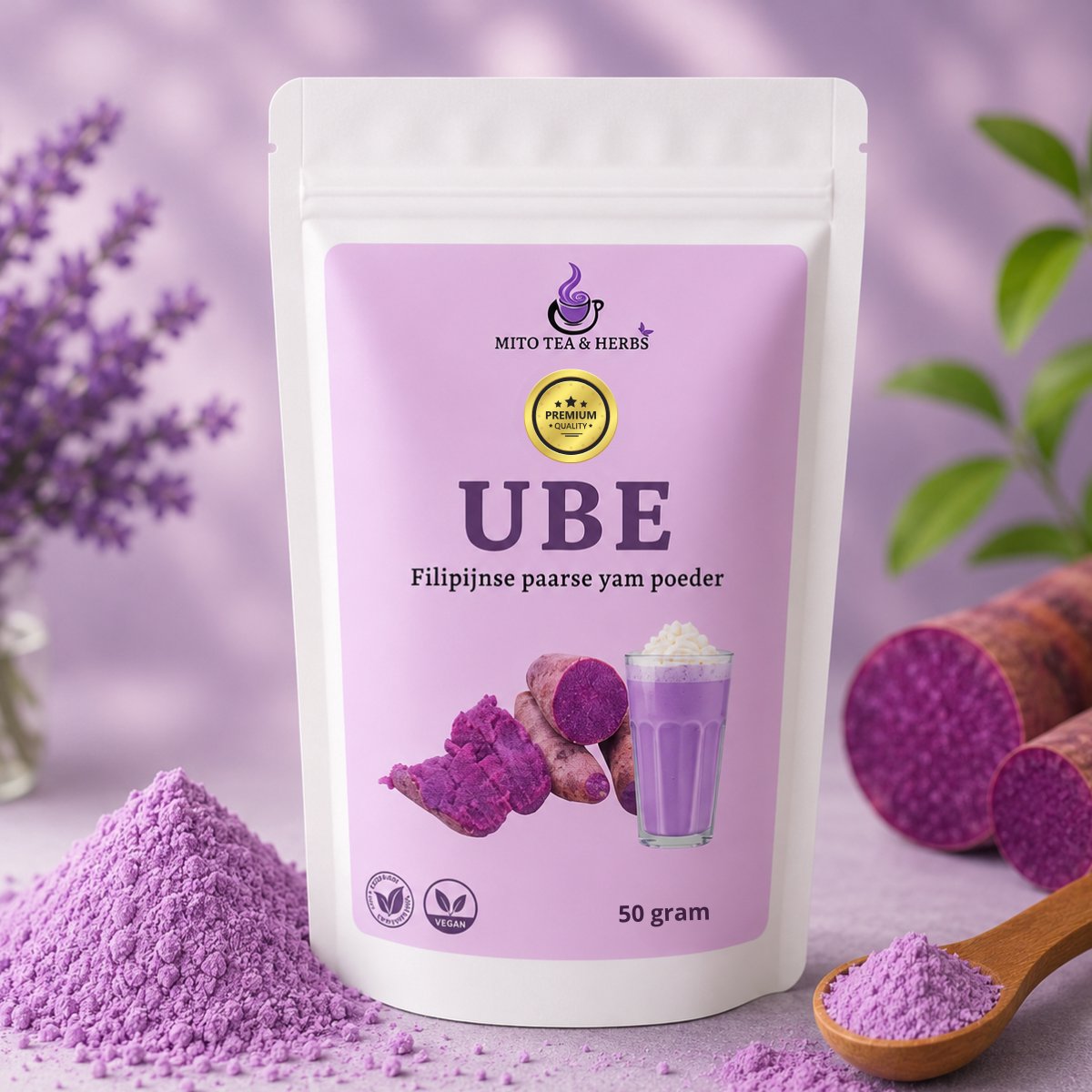 Mito UBE poeder - Fijngemalen paarse yam - Vanille - 100% puur - Dioscorea alata - 50 gram