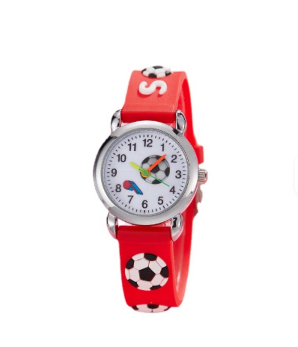 Hetty'S - Voetbal horloge voor kinderen - Rood - Rubber bandje