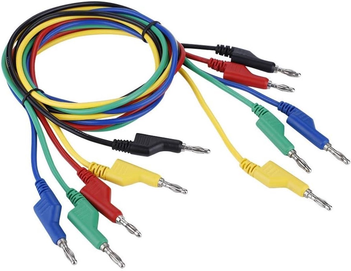 5-delige Multimeter Meetkabel Set met Bananenplug en Krokodilklemmen voor Hoogspanning, 1m Lange Meetdraden met 4mm Bananenplug voor Nauwkeurige Metingen