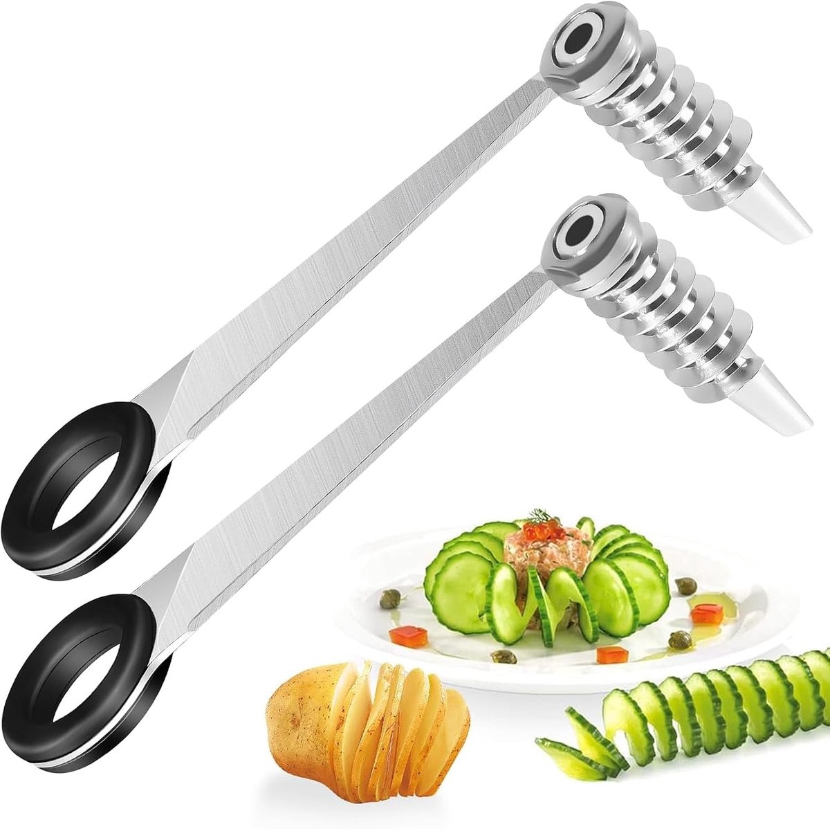 Set van 2 Spiraalsnijder – Roestvrijstalen Juliennesnijder – Keuken accesoires - Keukengadgets - Voor het verwerken van aardappelen fruit en groenten