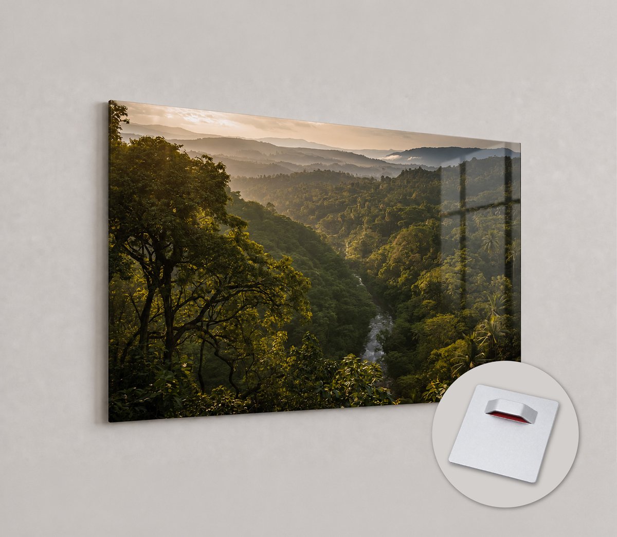 De Cadeaugigant Glasschilderij - 120cm x 80cm - Rainforest - Wanddecoratie Groen