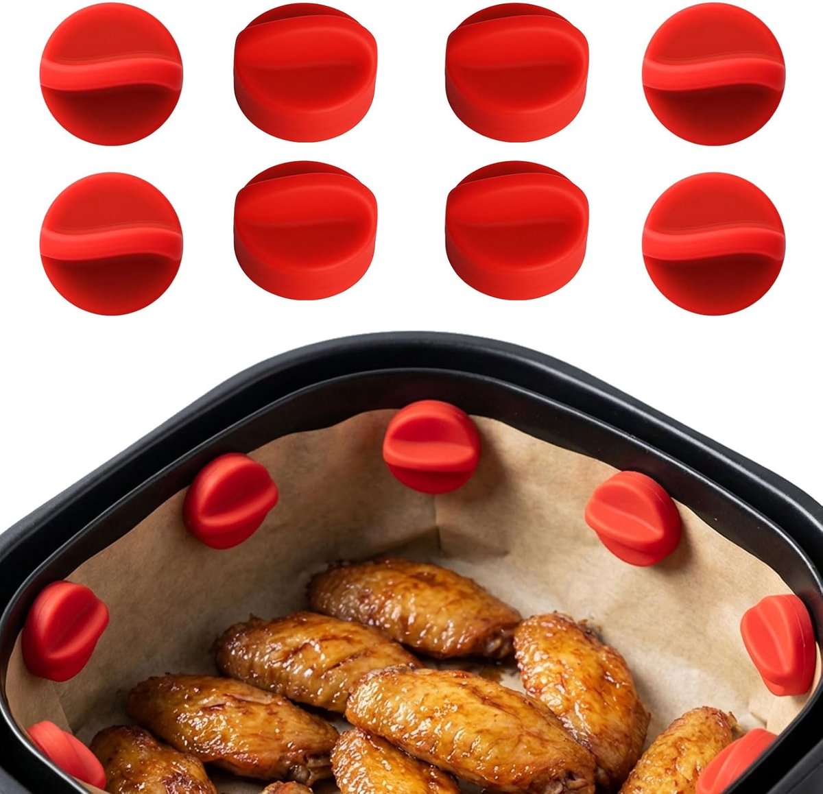 8 stuks siliconen magneten voor airfryer, universele accessoires, magneet voor heteluchtfriteuse, voor airfryer, bevestiging van wegwerpbakpapier, voorkomt branden, rood