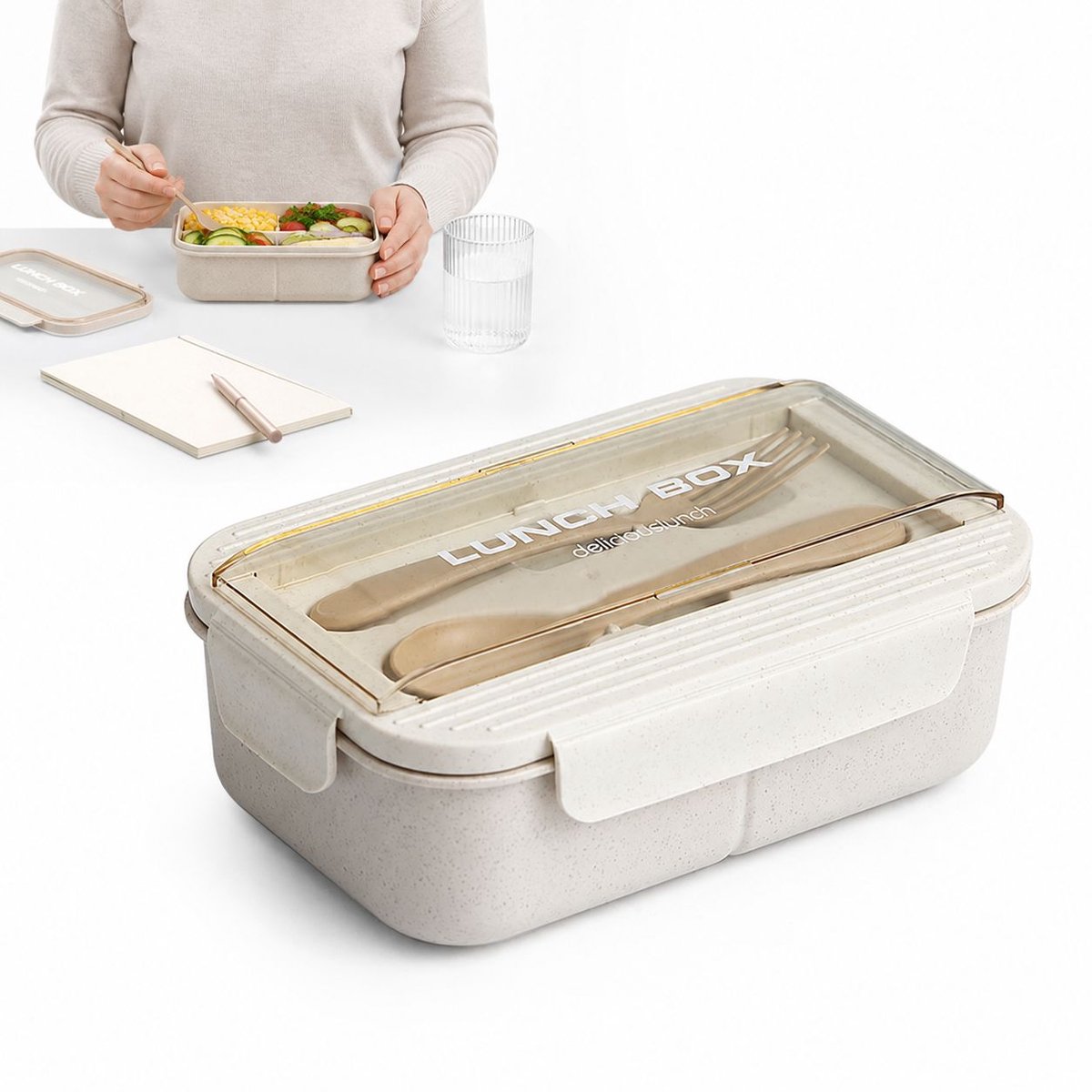 VHV-Lunchbox - Stijlvolle en Lekkenvrije Broodtrommel met Vakken voor School, Kantoor en Werk
