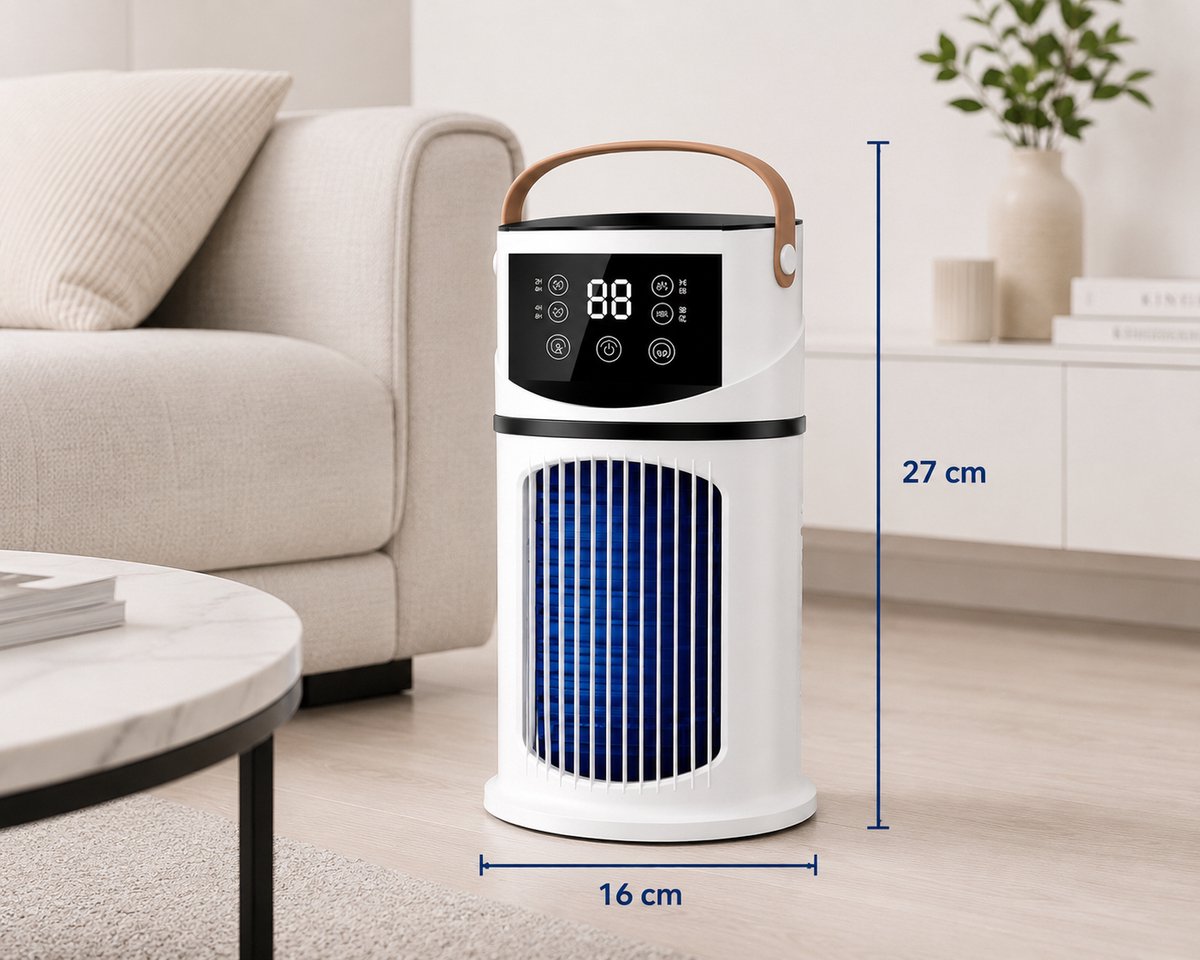 Mobiele Airco Zonder Afvoerslang - Luchtkoeler - Aircooler - Mobiel - Wit - 28 x 16cm – foto 3