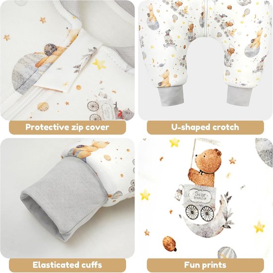 Kinderslaapzak met Voeten, 3.5 Tog, Warme Slaapzak voor Winter, Dikke Slaapzak met Verwijderbare Katoenen Mouwen, Geschikt voor Baby's en Peuters, Grijs, 80/2-3 Jaar, Comfortabel en Ademend — afbeelding 4