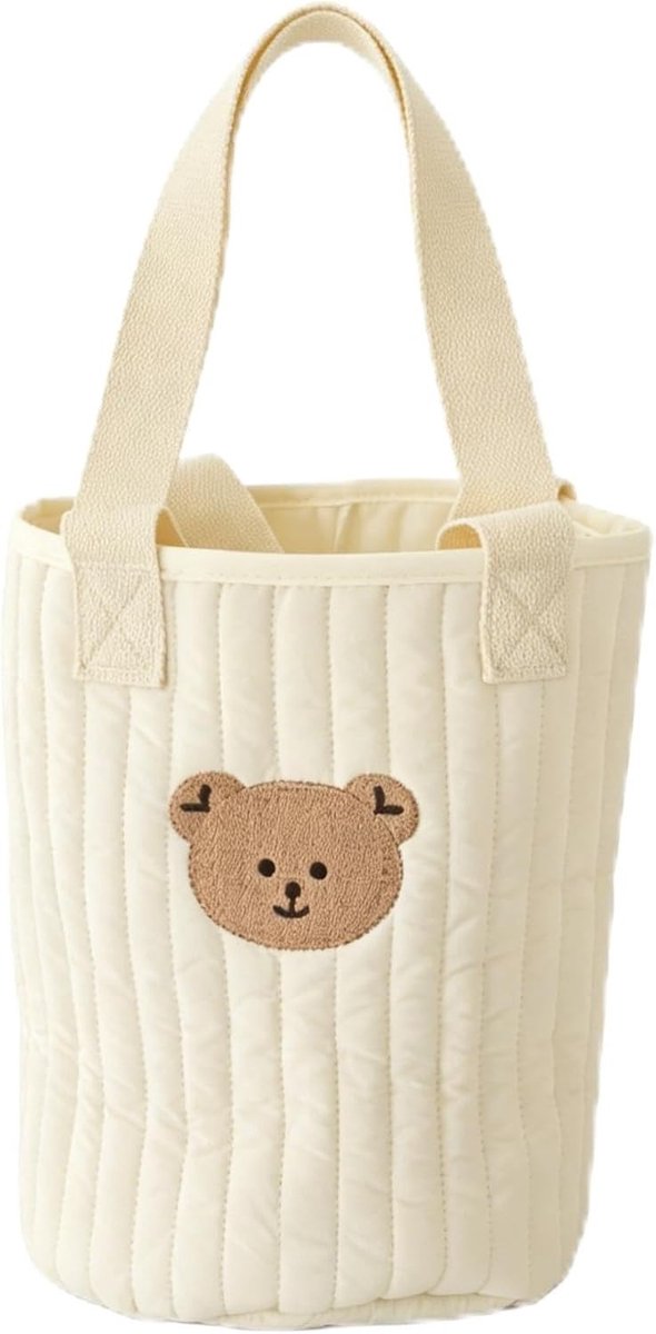 Reiswieg Luiertas voor Kinderen 26 x 16 cm Katoenen Schoudertas met Beren Borduursel voor Luiers, Flessen en Speelgoed