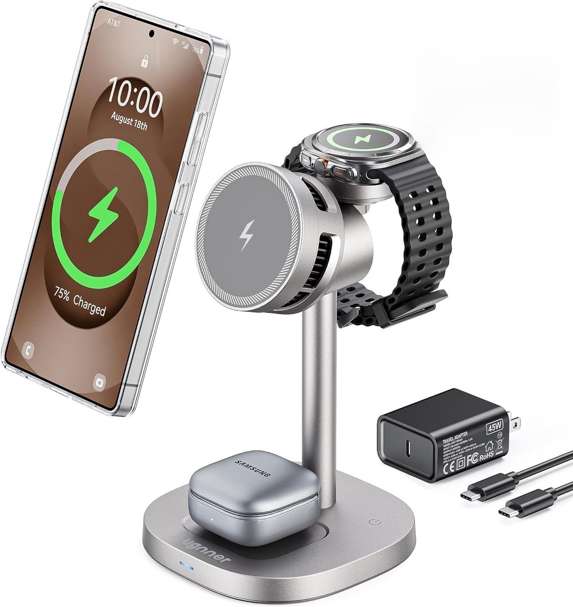 Inductief laadstation 3-in-1 voor smartphones, tablets en accessoires met snelle oplaadfunctie