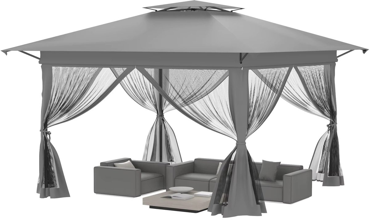 Easy up Paviljoen 3x3m - Pop-up Partytent – Opvouwbare Partytent met Dubbel Dak & Muggengaas – UV-Beschermend 210D Oxford – In 3 Hoogtes Verstelbaar – Inclusief Draagtas