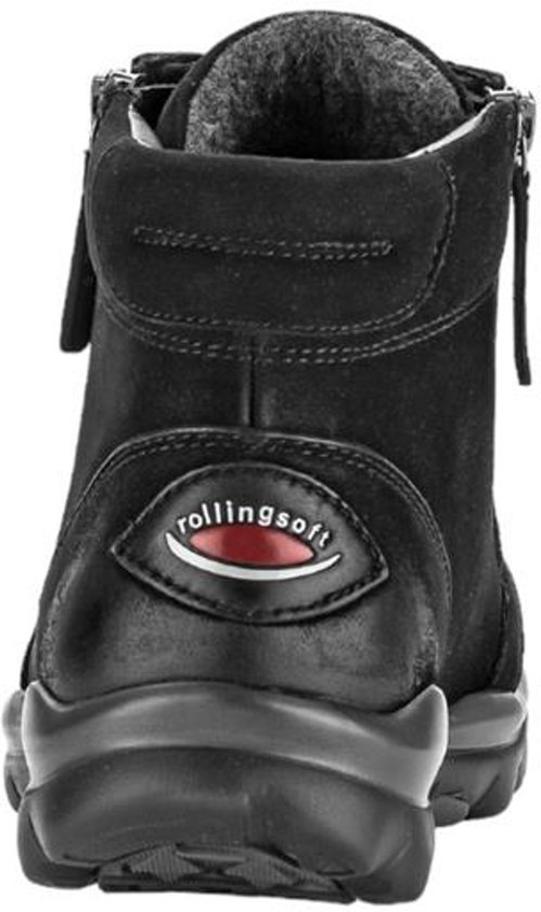 Zwarte halfhoge schoen met rits en het rolling soft logo op de hak.