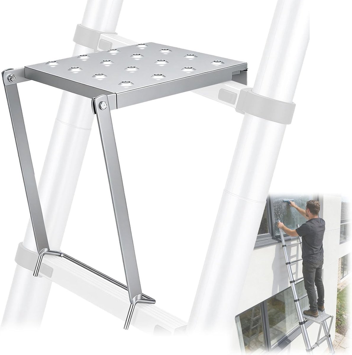 Stabiel werkplatform voor ladders, 150 kg draagvermogen, ideaal voor klussen, veilig en duurzaam, geschikt voor verschillende laddertypes