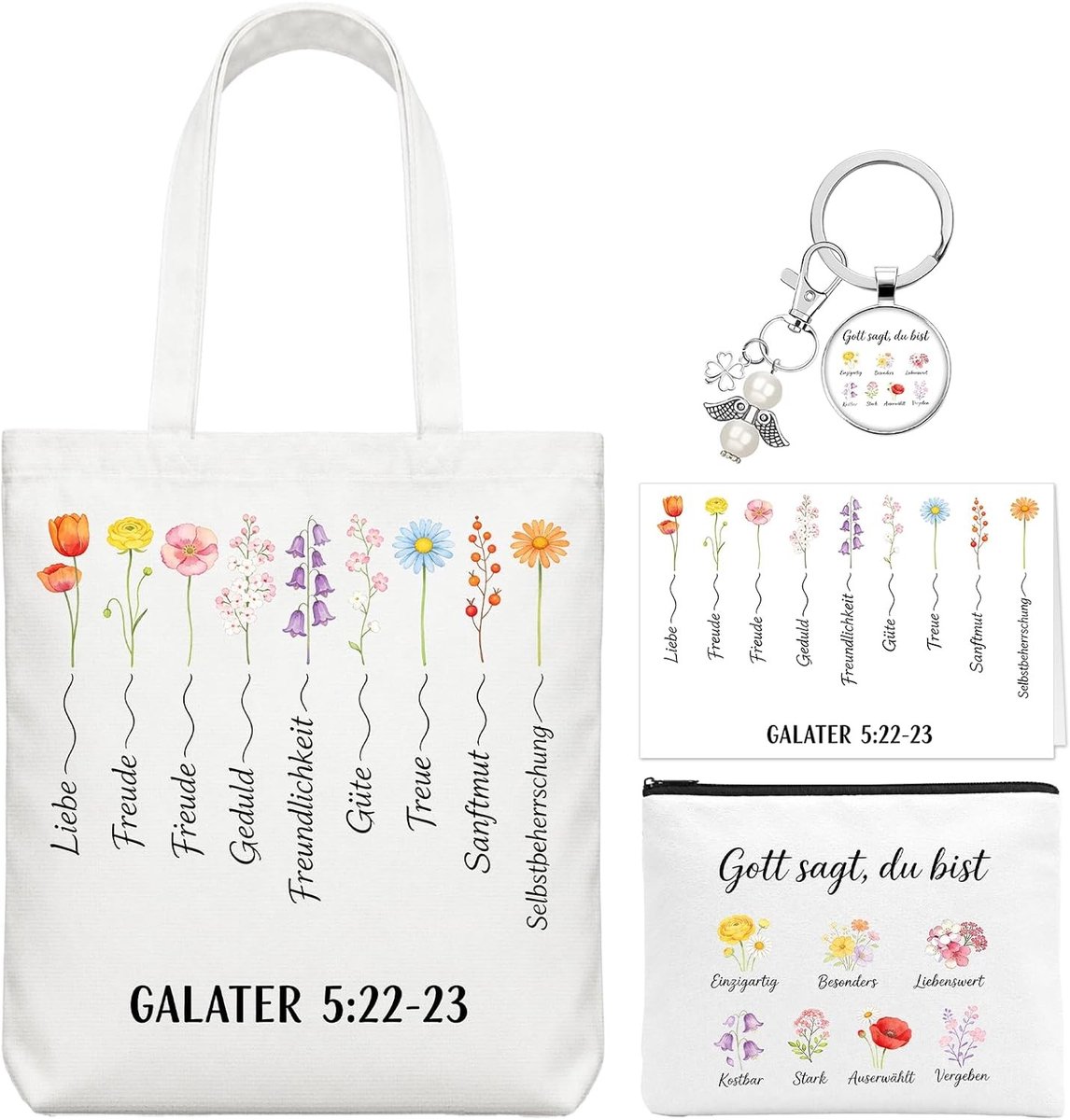 Canvas tas set met sleutelhanger als christelijk cadeau voor vrouwen, ideaal voor communie en speciale gelegenheden, perfect voor mama en oma