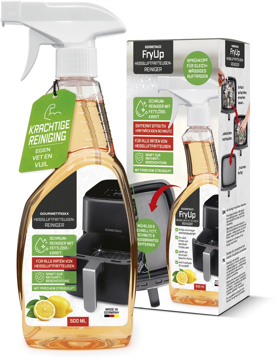 GOURMETmaxx FryUp Airfryer-reiniger - 500 ml | Airfryer-accessoires - ook ideaal als grillreiniger, ovenreiniger en keukenreiniger | Schuimreiniger met krachtige vetoplossende werking in een handige spuitfles