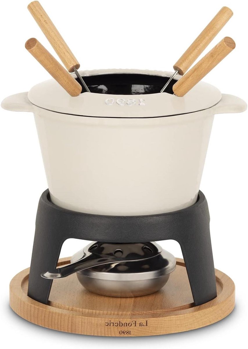 Fondueset Gietijzer - Kaasfondue Chocoladefondue - Gezellige Avonden - Incl. Spatdeksel Vorken - 12 Liter - Zwart