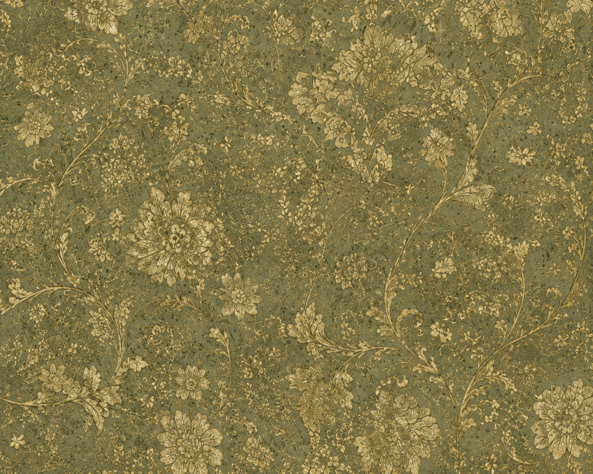 Easy-Walls Groen Goud Bloemen Behang - Klassiek Botanisch Design - 52 cm x 10 m