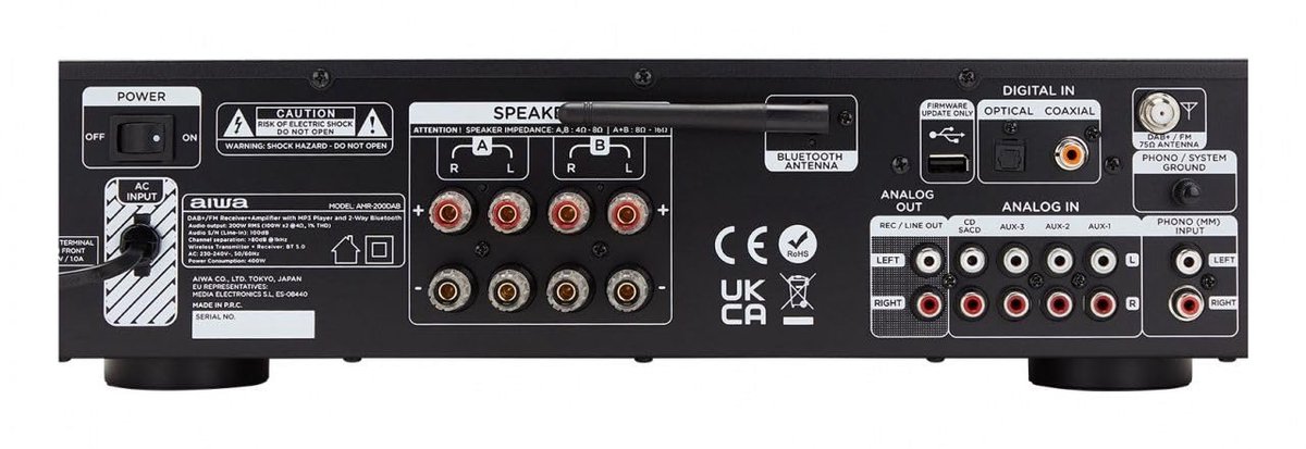 SnelShoppen - AV DAB+ Receiver Versterker met Bluetooth 5.0, 200W, USB-aansluiting, SD-kaartlezer - Zwart voor Feest, Tuin, Camping en Thuisgebruik