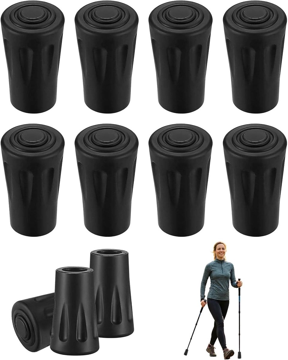 Wandelstokdoppen van rubber voor trekkingstokken - 8 stuks vervangende gummi pads voor Nordic walking en wandelen
