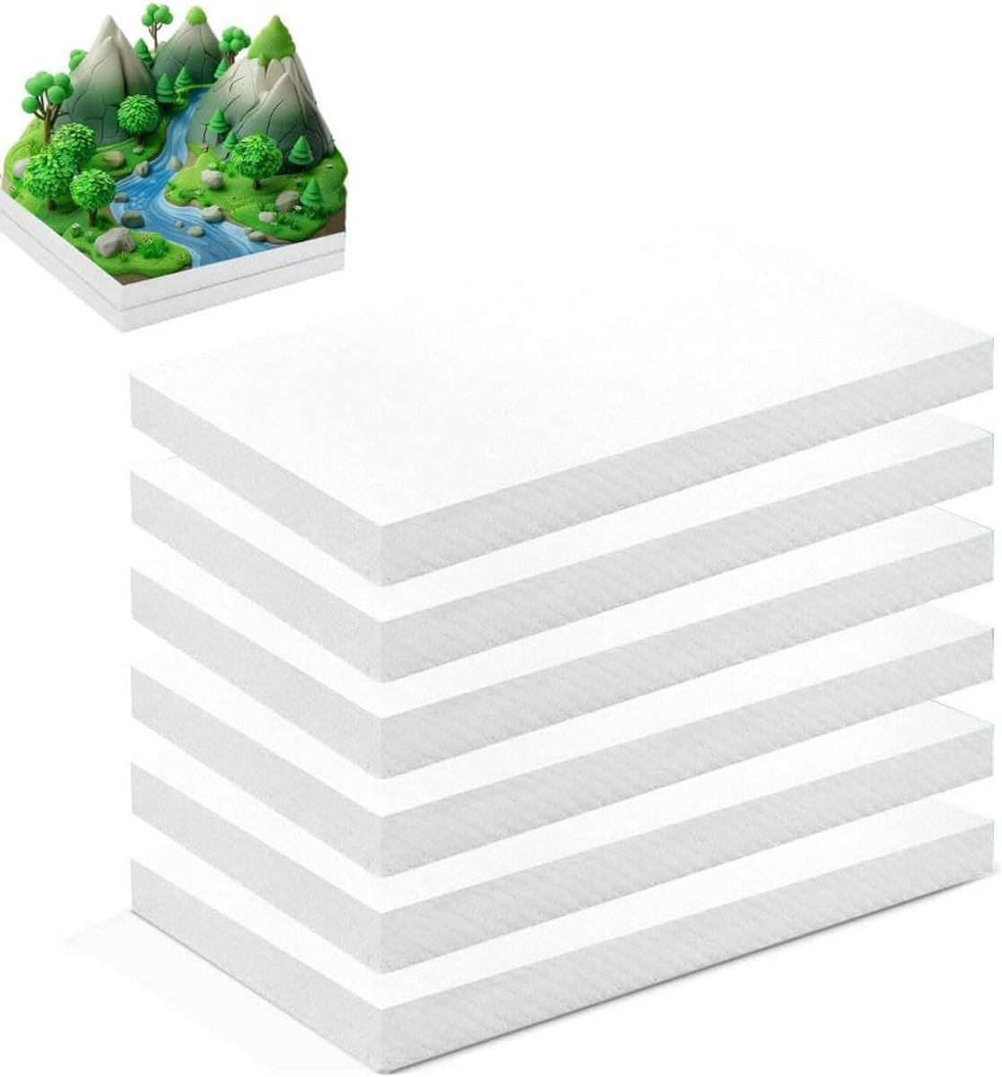 Set van 6 Witte Foam Board Platen voor Creatief Handwerk en Modelbouw - Ideaal voor Landschapsmodellering en DIY Projecten (30 x 20mm)