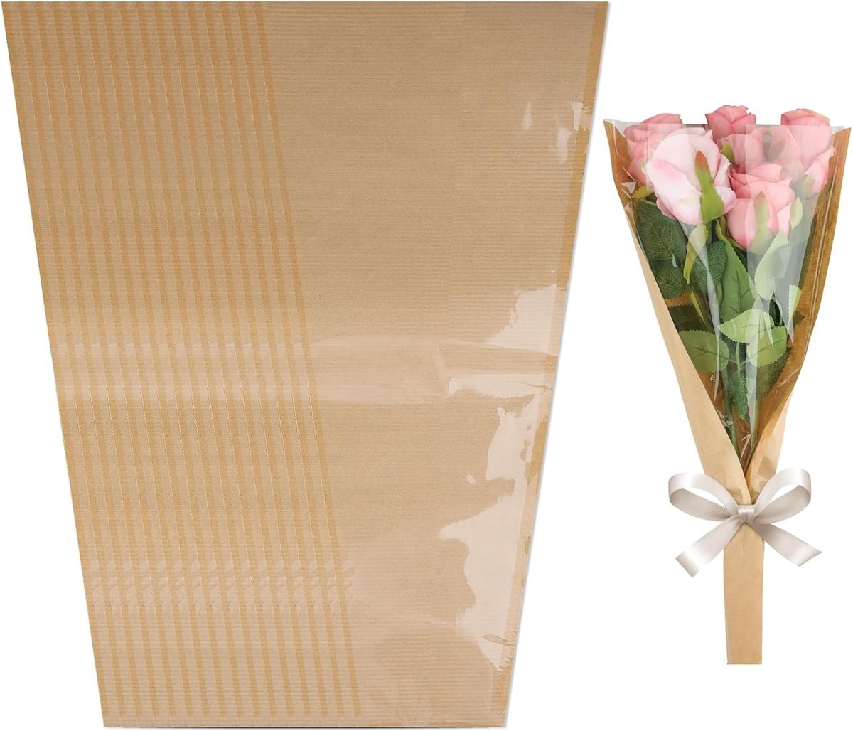 50 Stuks Kraft Papier Bloemverpakkingen, Zakjes voor Boeketten, Verpakkingshoezen voor Bloemen, Bruiloft en Afstuderen