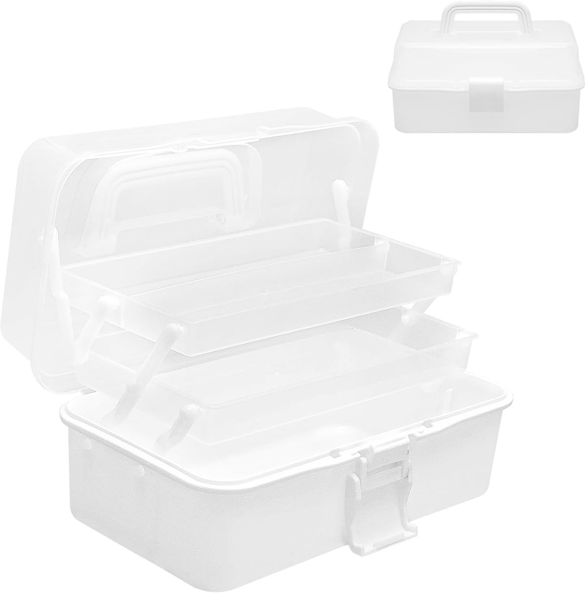 SnelShoppen - 3-Regal Multifunctionele Opbergdoos, Sorteringsbox, Draagbare Naaikoffer, Hengelkoffer, Knutselbox, Organizer Box, Gereedschapskoffer, M