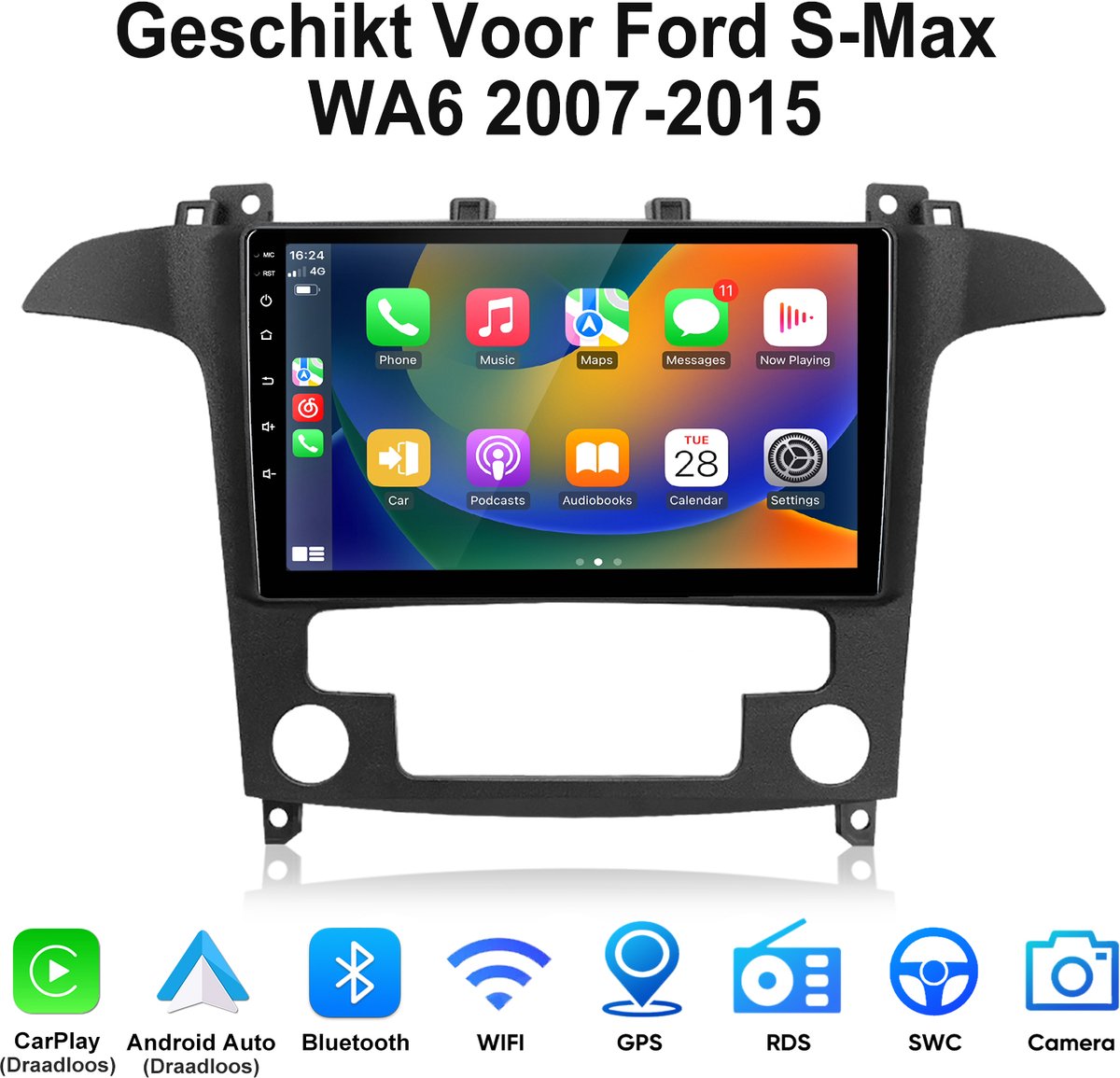 Junsun Draadloze Andriod Auto CarPlay Autoradio Geschikt Voor Ford S-Max WA6 2007-2015 - Android 15 -Bluetooth - 9 inch Touchscreen - GPS Multimedia Navigatiesystem - WiFi - Stuurwielbediening - RDS - USB