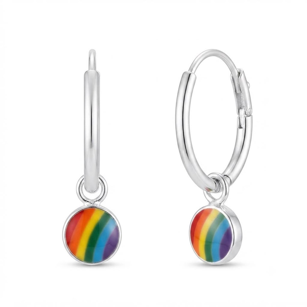 Meisjes Oorbellen - Regenboog – Zilveren Oorringen met Hanger