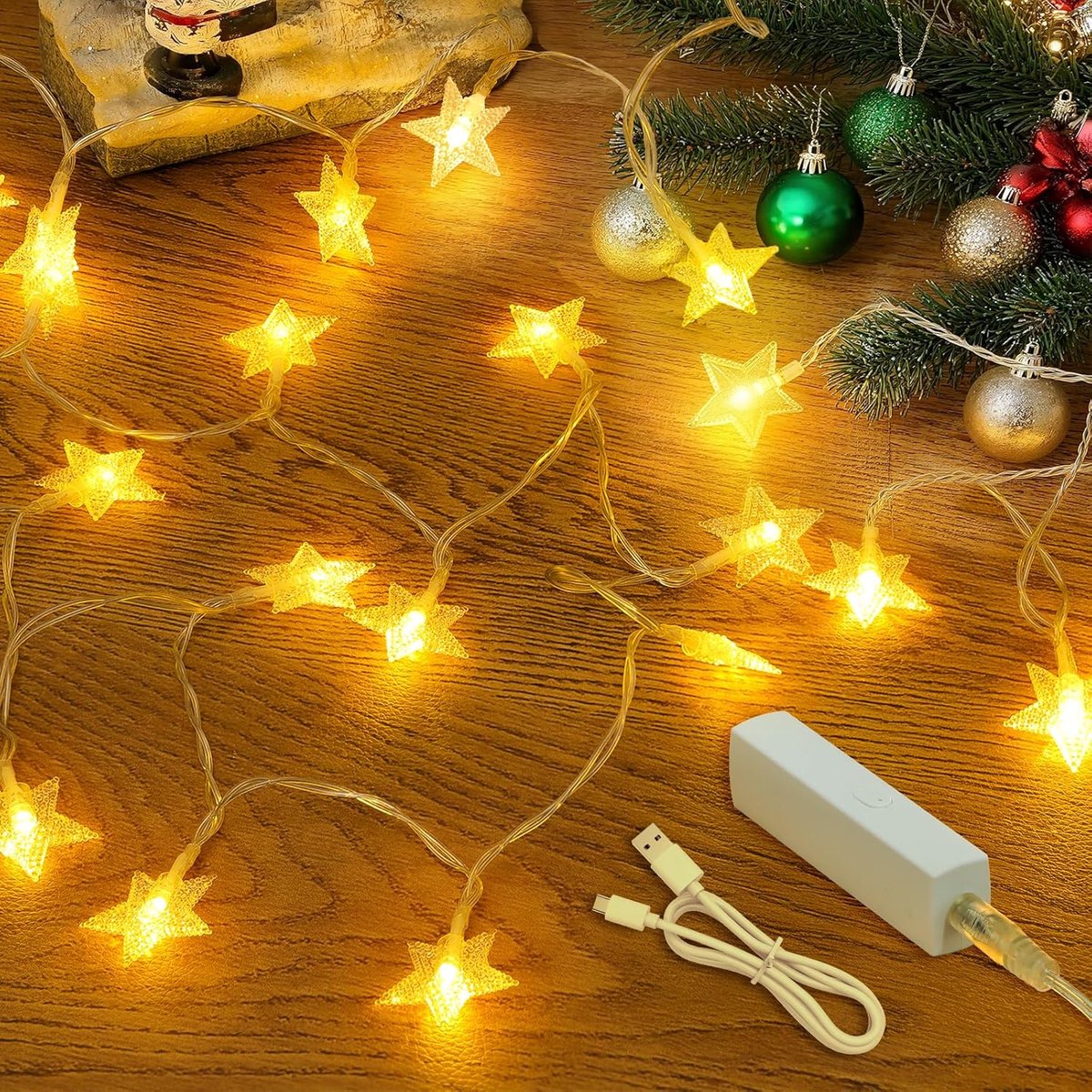 SnelShoppen - Oplaadbare Lichtketting met Sterren, 10 m, 100 LED's, Batterijwerking, 8 Modi, Timer, Binnen en Buiten, Fonkelende Lichten voor Slaapkam