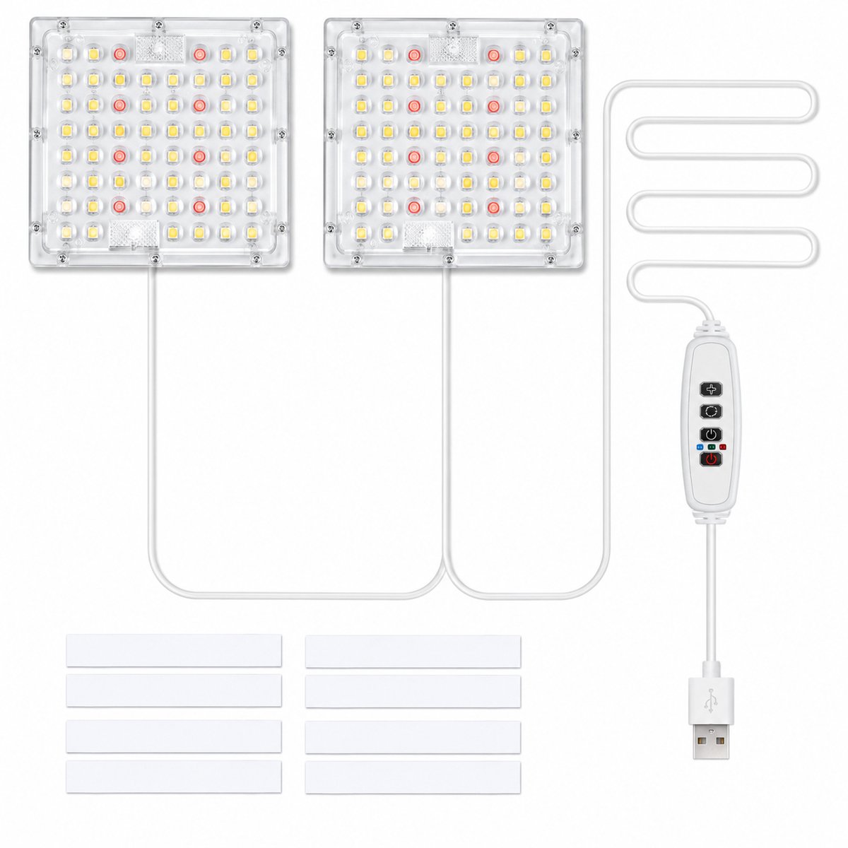 Gloovon® LED Groeilamp Kamerplanten - Met Timer & Dimmer - Volspectrum Plantenlamp - 2 Panelen 12x12 cm - USB - Wit