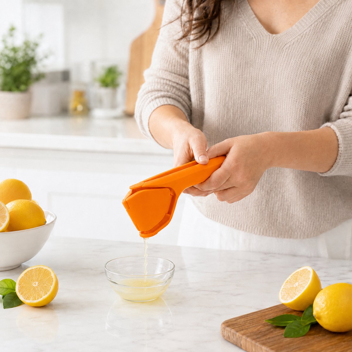 Zirkle Professionele Opvouwbare Citroenpers & Limoenpers – Handmatige Citruspers met Hefboomwerking en Ingebouwde Zeef – Compact, Ruimtebesparend Ontwerp – Kunststof – 23 cm – Oranje