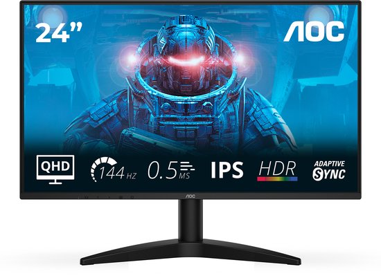 24-inch AOC QHD IPS gamingmonitor met 144Hz en 0.5ms responstijd. ADAPTIVE SYNC.