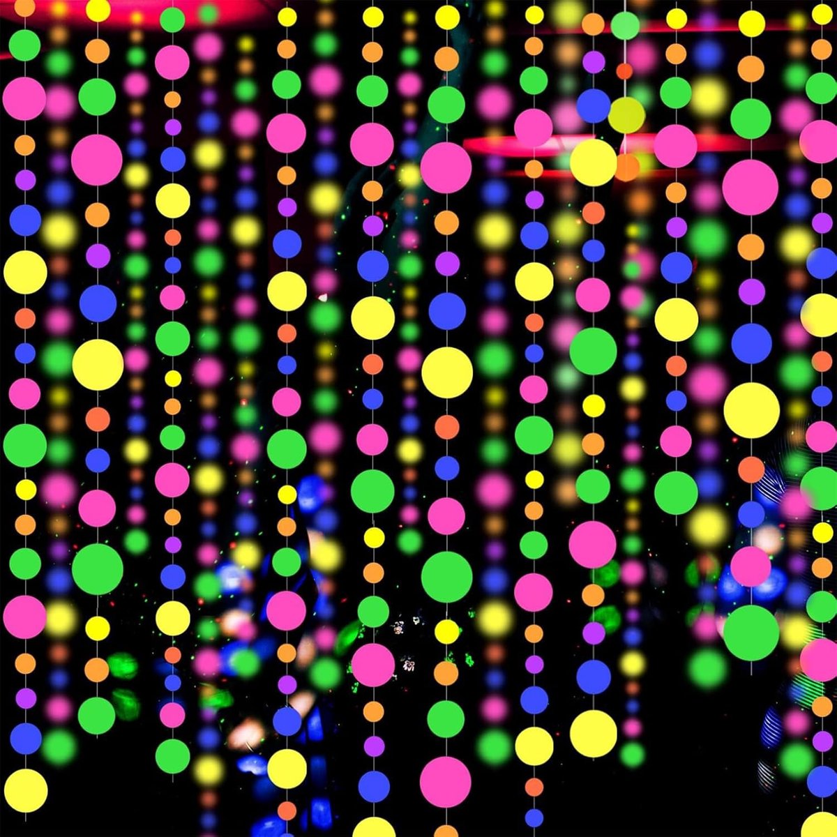 Neon parelgordijn, blacklight-decoratie, 2 x 2,5 m, meerkleurig, Glow Party Decoratie, fluorescerende ketting voor feestjes en evenementen