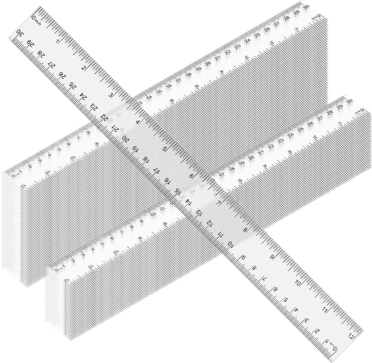 SnelShoppen - 50 stuks 30 cm doorschijnende kunststof liniaal met inch en metrische schaal - Transparante rechte liniaal - Meetinstrument voor school,