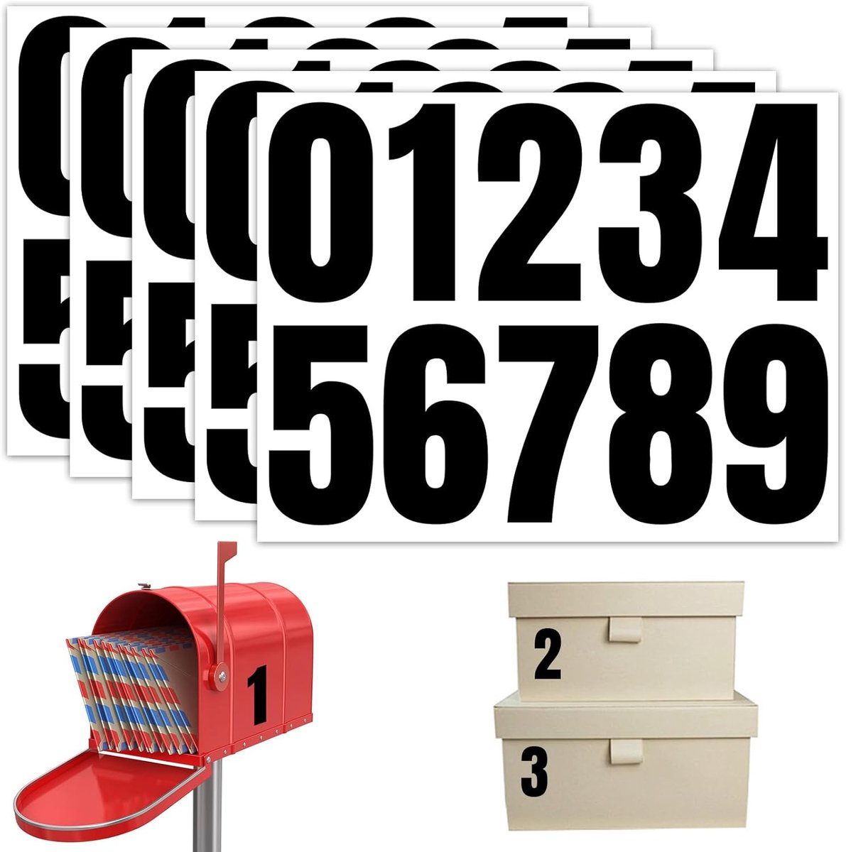 5 stuks cijferstickers, 10 cm grote huisnummerstickers, weerbestendig en waterdicht, zelfklevende vinyl cijfers 0-9, voor brievenbus, postbus, borden, ramen （zwart）