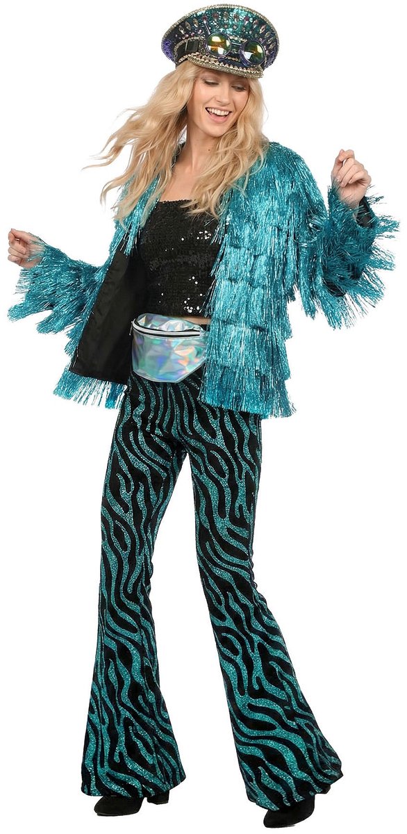 Party Glitter Broek Velvet Waves Aqua - Maat XL
