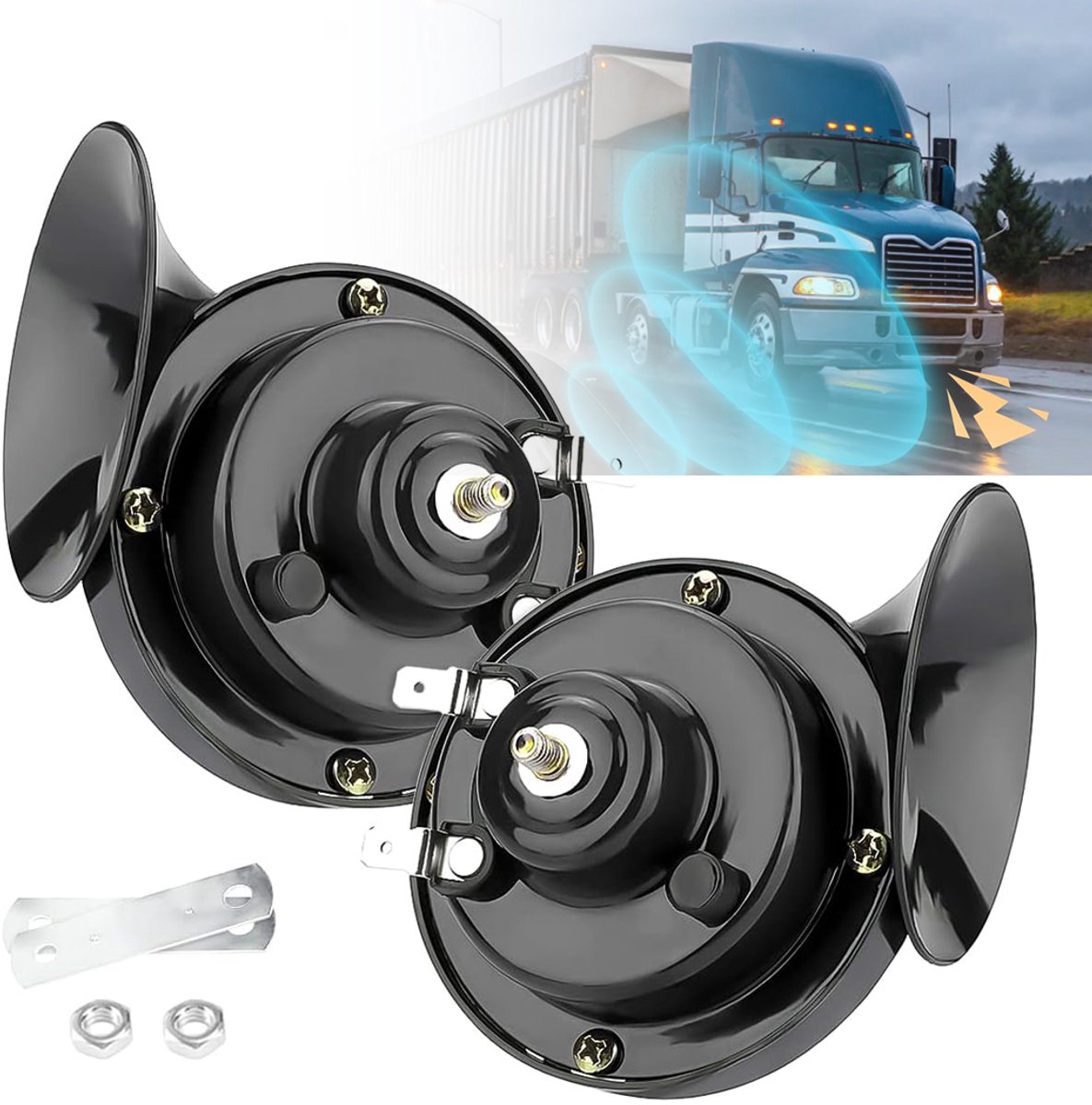 2 Stuks Superluide Treinhoorns - 12V 300dB Slakkenhoorn - Autotoeter Met Twee Tonen - Luchthoorns - Elektrische Slakhoorn Voor Auto's Motoren