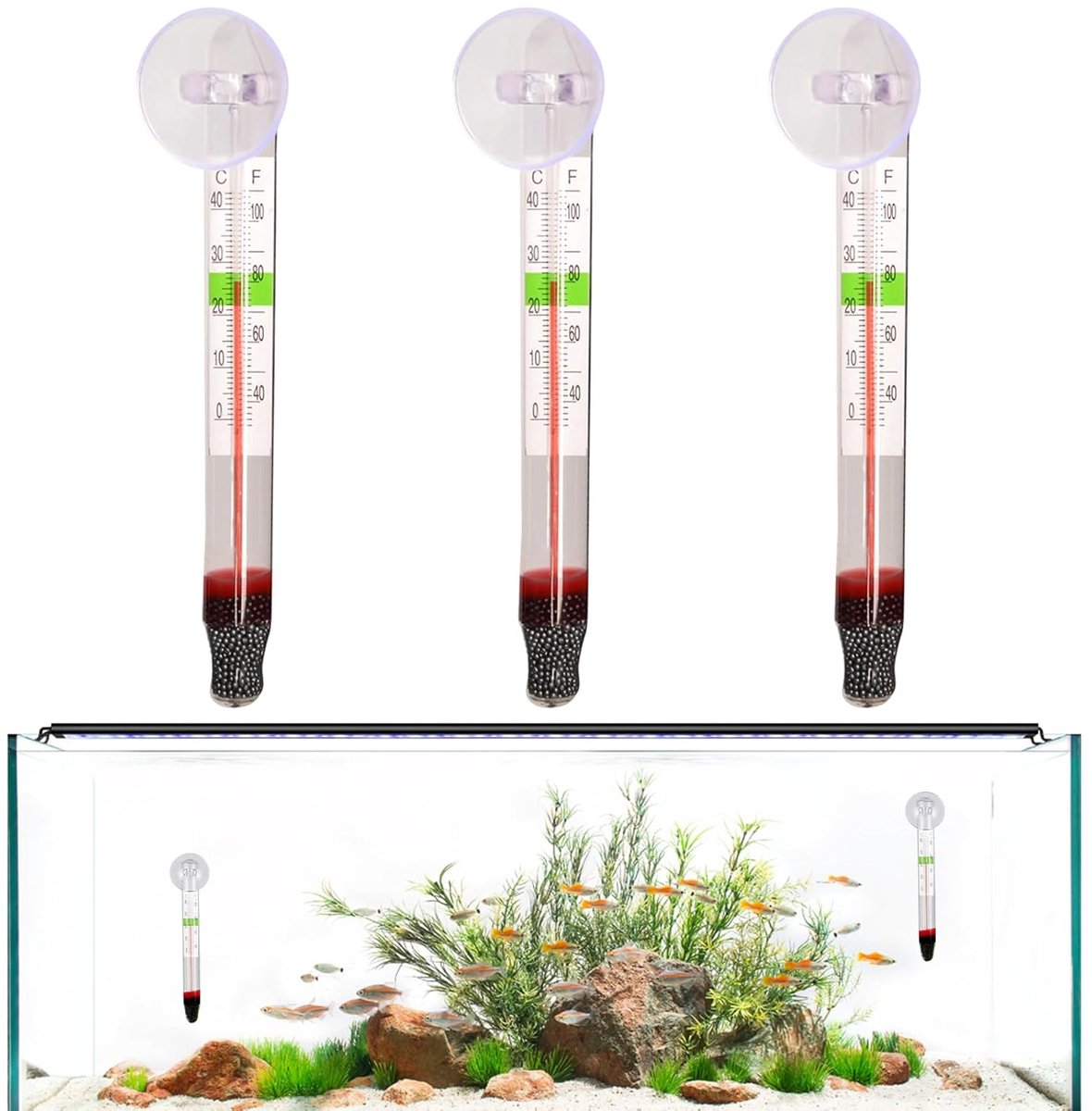 Aquariumthermometer - 3 stuks - 11 cm - Zoutmeter Thermometer met Zuignap - Analoge Thermometer - Waterthermometer voor Aquarium, Terrarium, Vijver, Zwembad & Koelkast - Voor Zoet- en Zoutwater Aquarium