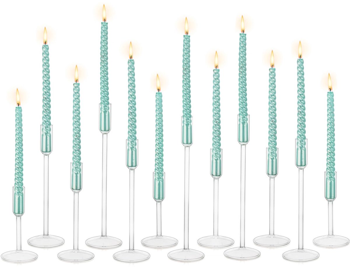 SnelShoppen - 12 Stuks Transparante Glas Kandelaars voor Bruiloft Decoratie, Woonkamer, Kerstmis, Tafel, Feest, Elegant en Stijlvol