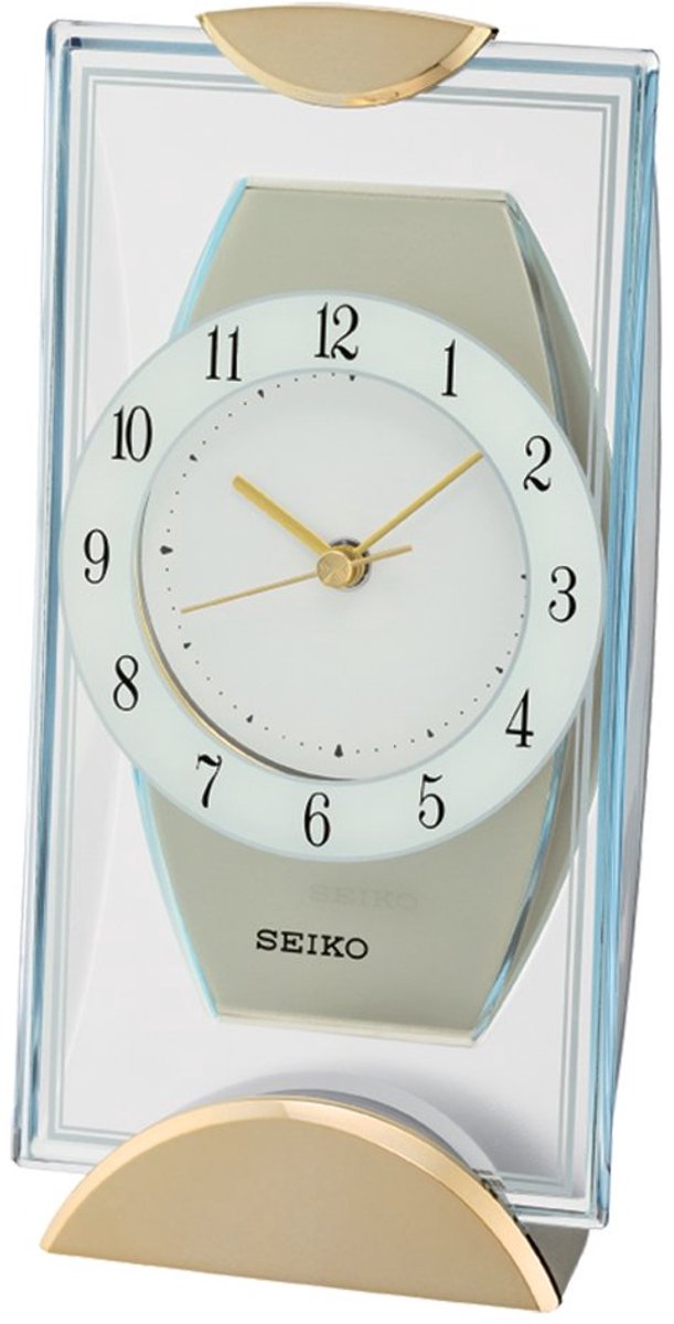 SnelShoppen - Seiko tafelklok goud kunststof QXG146G, glas, moderne kleine klok voor woonkamer, slaapkamer, kantoor, stijlvolle wanddecoratie