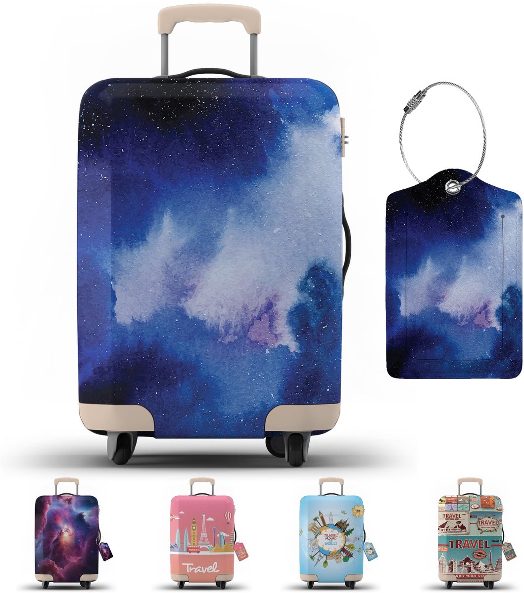 SnelShoppen - Kofferhoes met Bagagelabel | Bagagebeschermer met Rits voor XL Koffer - Blauwe Melkweg, Modern Design, Bescherming voor Reis, Vakantie e