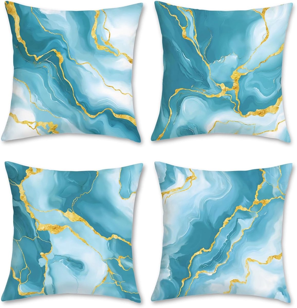 Moderne Abstracte Velvet Kussenhoezen in Blauw en Goud voor Sofa en Bed - Set van 4, 45x45cm Decoratieve Kussens voor Thuis en Patio