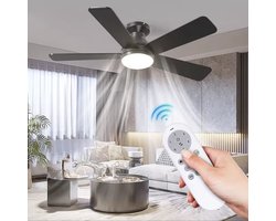Plafondventilator Ø132 cm - 3 Temperaturen - Fluisterstil - Met Afstandsbediening - 6 Snelheden - Timer - Zomer/Winter functie - Zwart - 48W