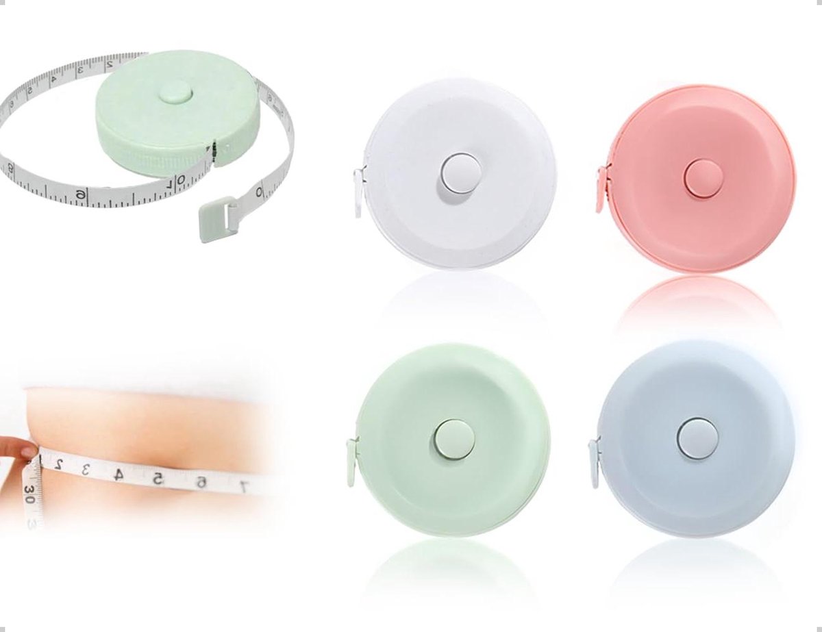 Meetlint Set - Zacht Lichaamslint - Kleding Maken - Automatische Terugtrekknop - 4 Stuks - Multicolor