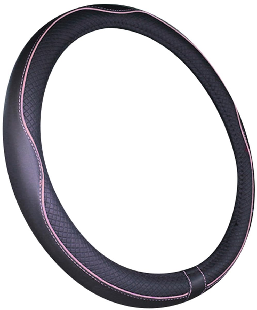 SnelShoppen - Microfiber Lederen Stuurwielbeschermer 15 inch, Zwart-Roze, Geschikt voor Stuurwielen 37-38 cm, Sportieve Stijl, Warmte- en Slijtvast