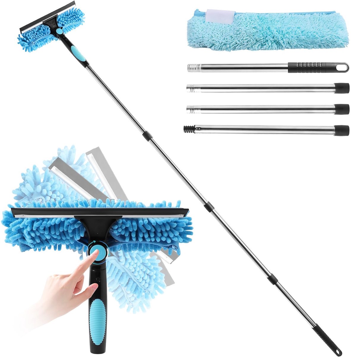 SnelShoppen - Uittrekbare Raamreiniger 2-in-1 Set met Microvezeldoek, 270 Graden Draaibaar, Telescoop tot 160 cm, Geschikt voor Hoge Ramen en Autoruit