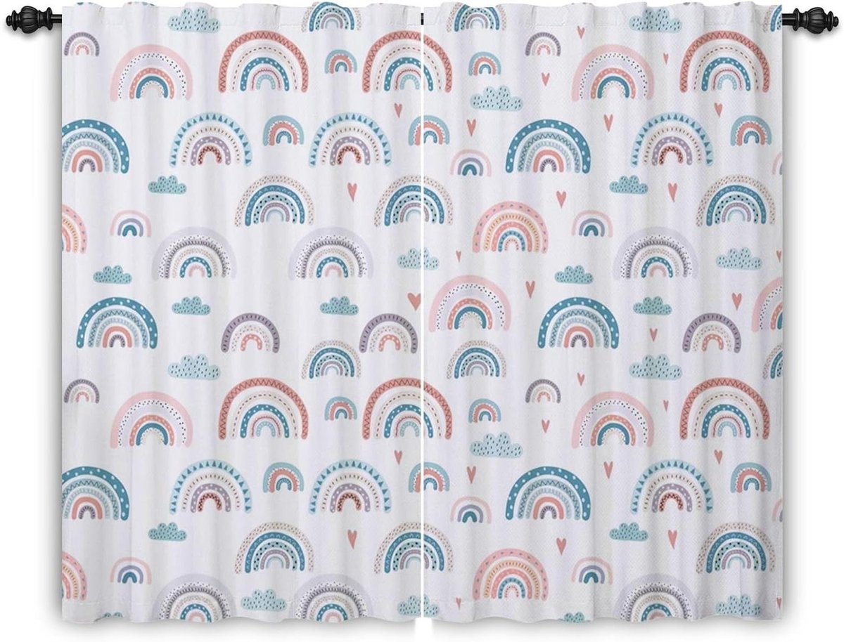 Gekleurde Gordijnen - Raamdecoratie - Kinderkamer Inrichten - 2 Panelen Set - 117x183cm - Regenboog