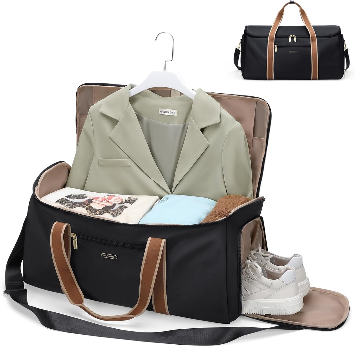 SnelShoppen - Travel Bag 2-in-1 Vouwbare Dames Handtas Gymtas voor Zakenreizen en Weekenduitjes, Zwart, 55 x 29 x 30 cm, Ruim en Organiseerbaar