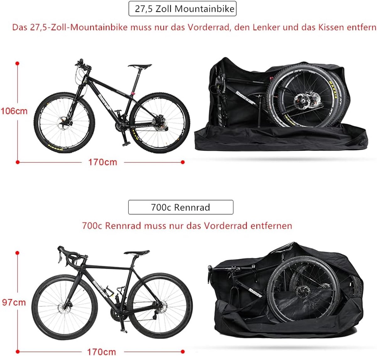 SnelShoppen - Fiets Transporttas voor 26-29 Inch Vouwfiets, MTB, Racefiets - Ideaal voor Reizen, Lichtgewicht, Waterafstotend
